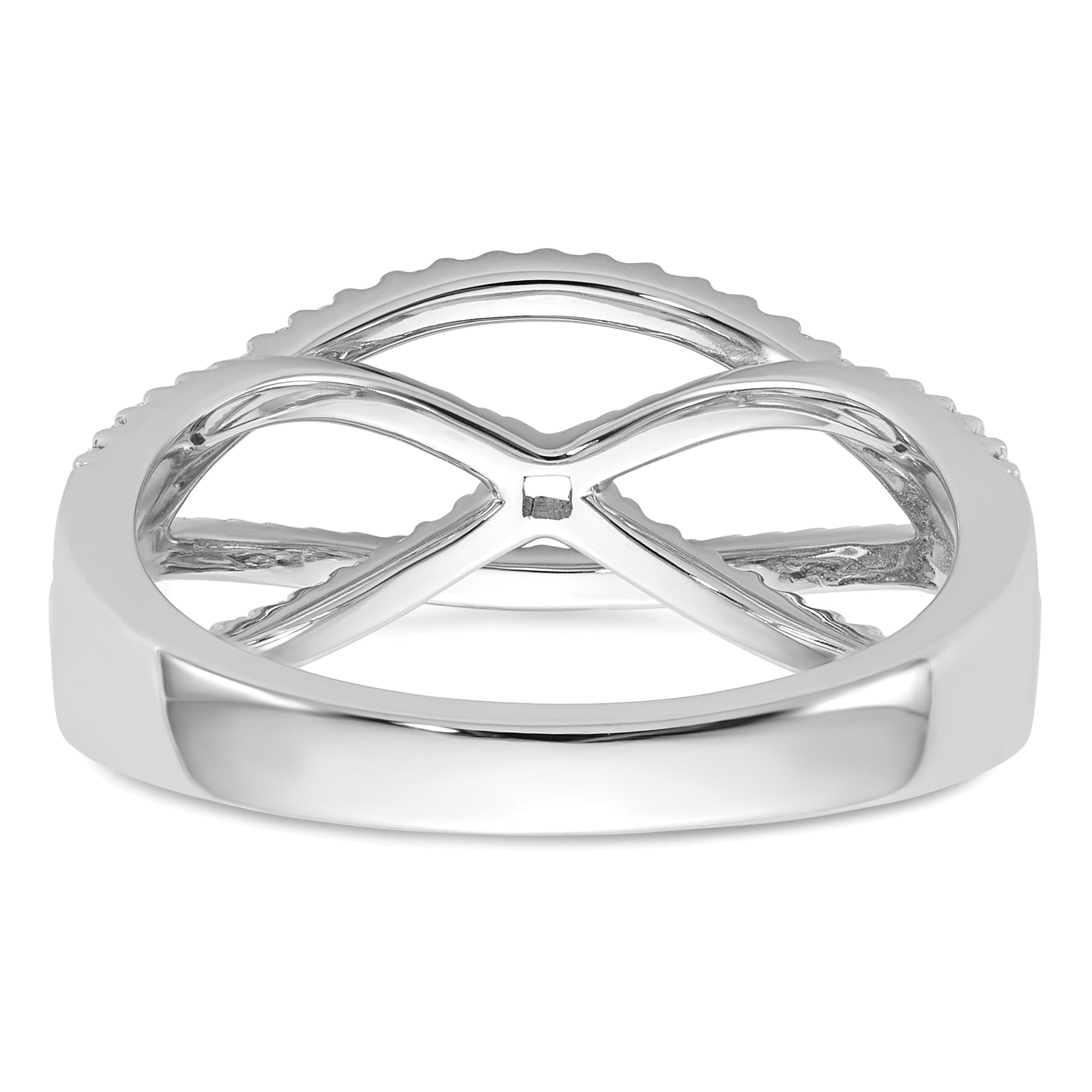 14k White Gold Peg Set Simulated Diamond Criss Cross Engagement Ring