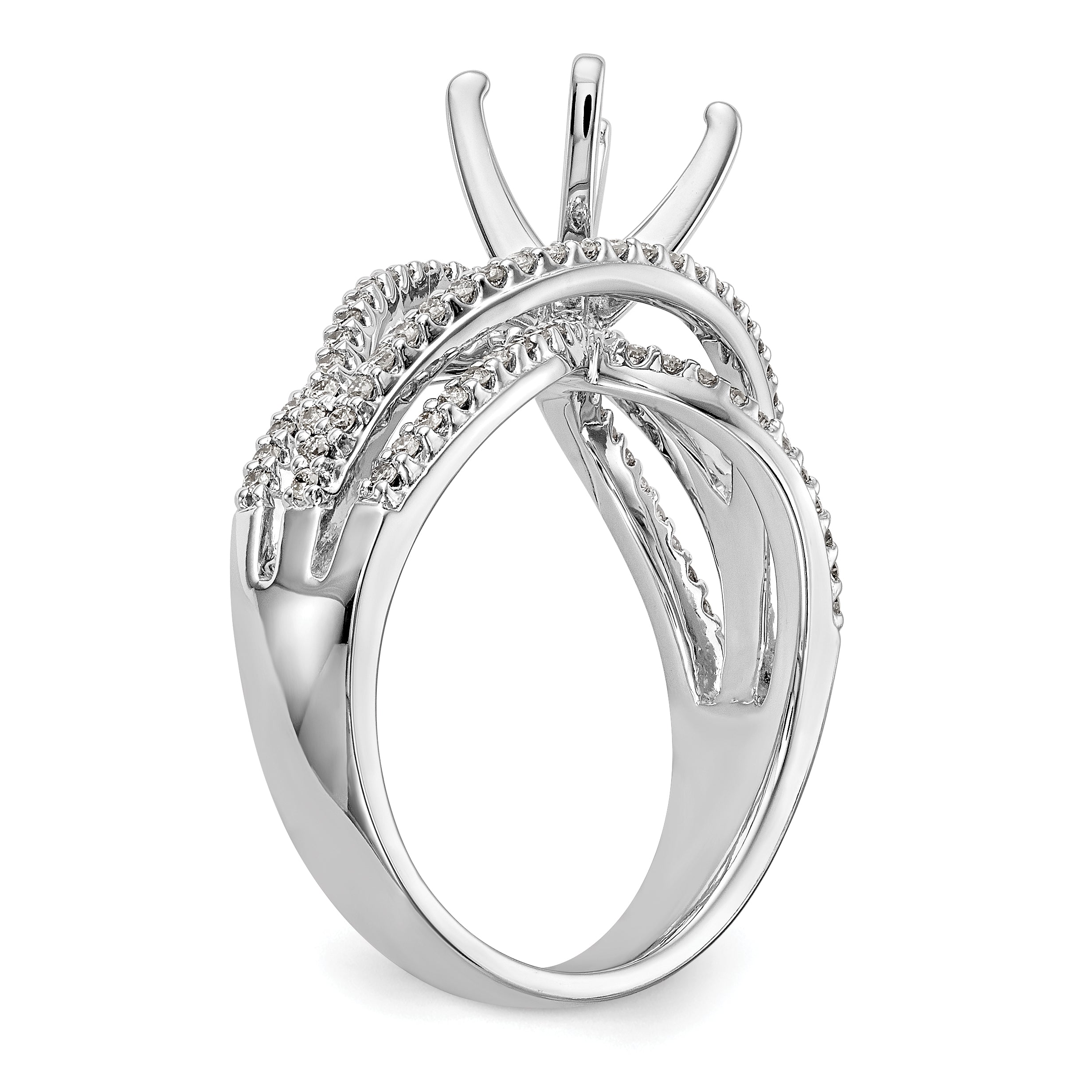 14k White Gold Peg Set Simulated Diamond Criss Cross Engagement Ring