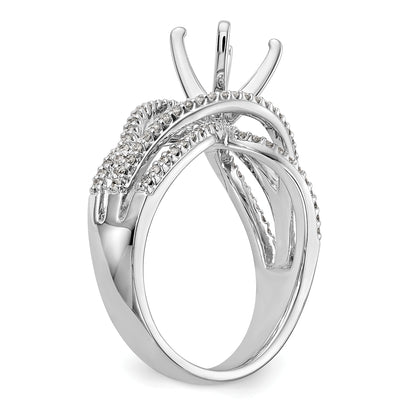 14k White Gold Peg Set Simulated Diamond Criss Cross Engagement Ring
