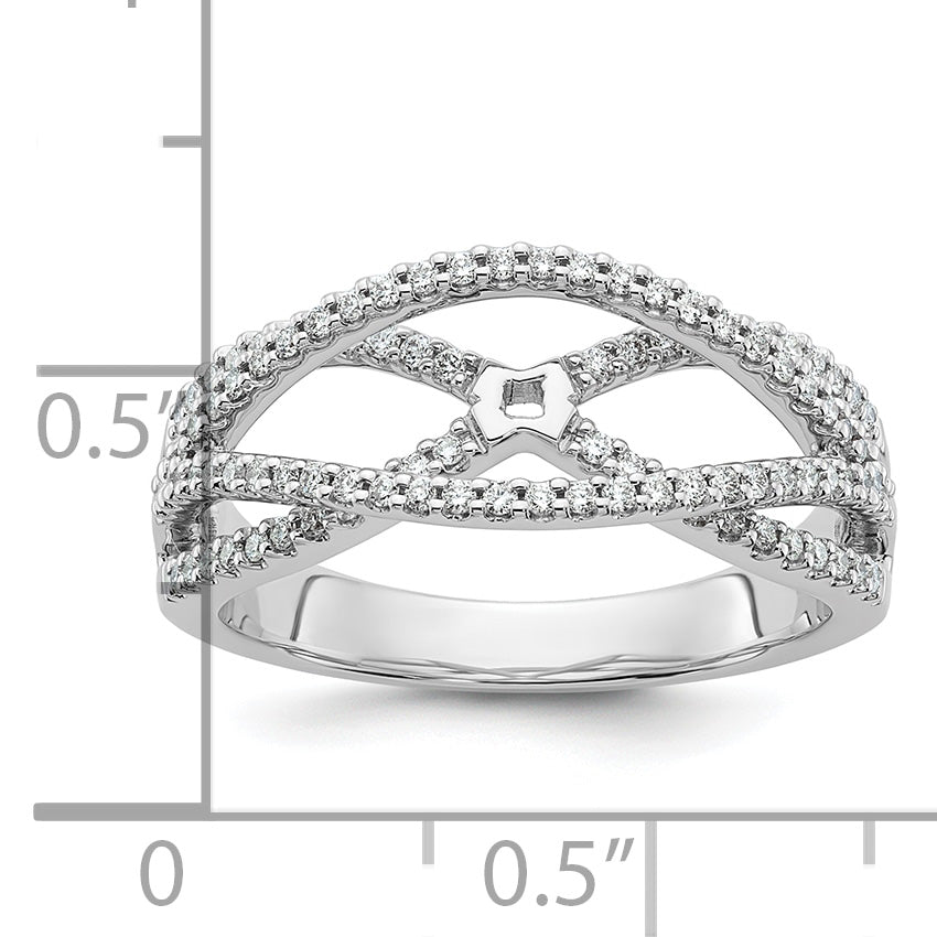 14k White Gold Peg Set Simulated Diamond Criss Cross Engagement Ring