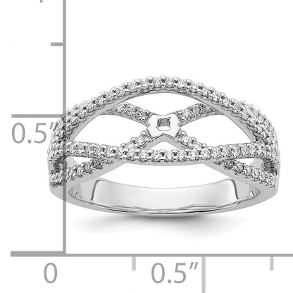 14k White Gold Peg Set Simulated Diamond Criss Cross Engagement Ring