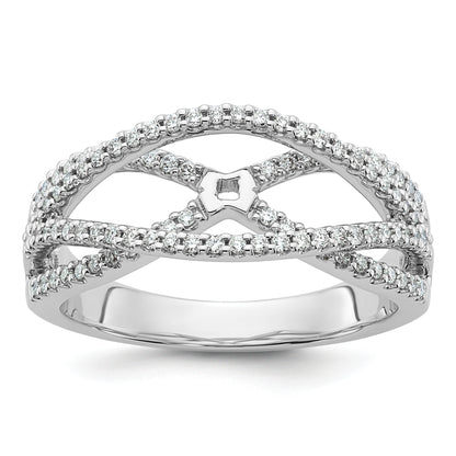 14k White Gold Peg Set Simulated Diamond Criss Cross Engagement Ring