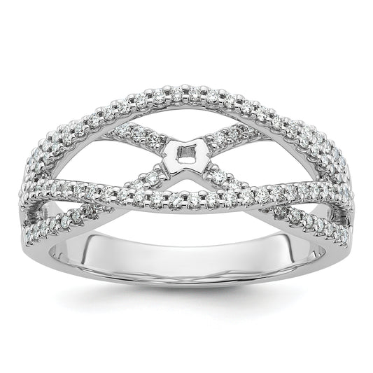 14k White Gold Peg Set Simulated Diamond Criss Cross Engagement Ring