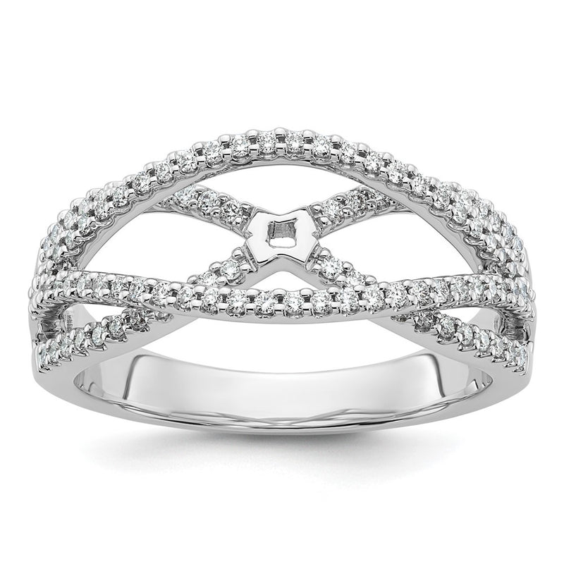 14k White Gold Peg Set Simulated Diamond Criss Cross Engagement Ring