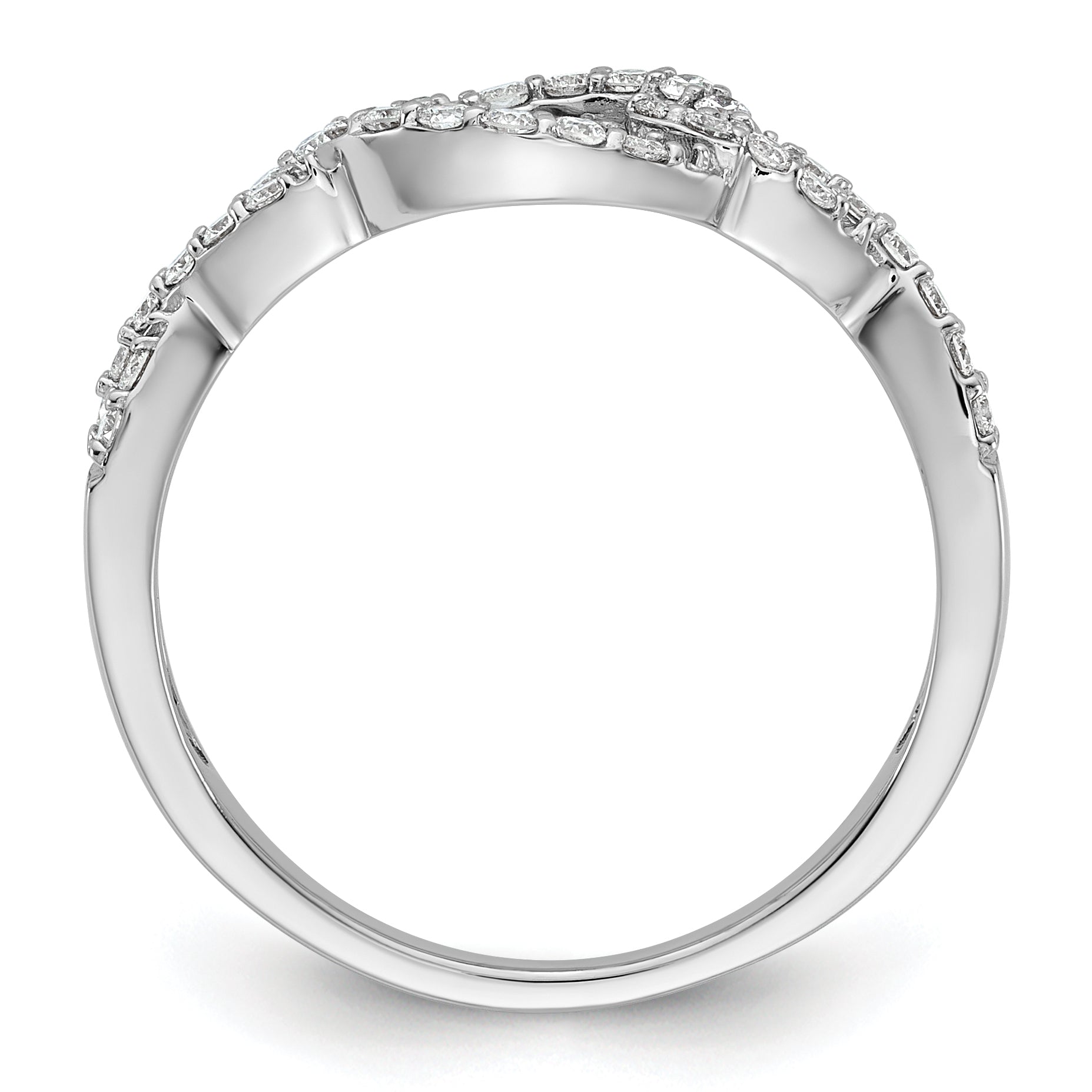 14k White Gold Peg Set Simulated Diamond Criss Cross Engagement Ring