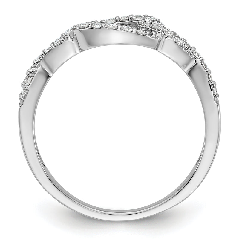 14k White Gold Peg Set Simulated Diamond Criss Cross Engagement Ring