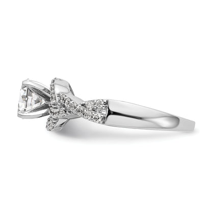 14k White Gold Peg Set Simulated Diamond Criss Cross Engagement Ring