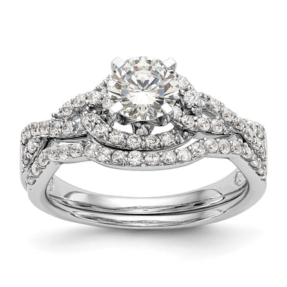14k White Gold Peg Set Simulated Diamond Criss Cross Engagement Ring