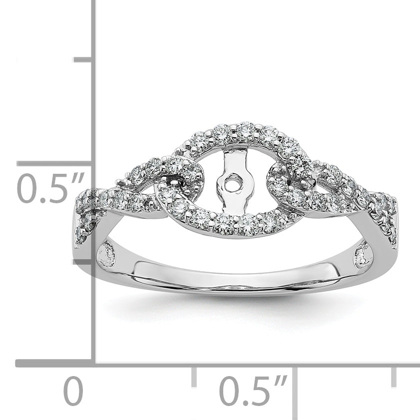 14k White Gold Peg Set Simulated Diamond Criss Cross Engagement Ring