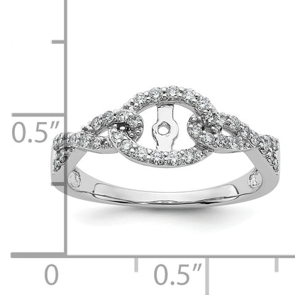 14k White Gold Peg Set Simulated Diamond Criss Cross Engagement Ring