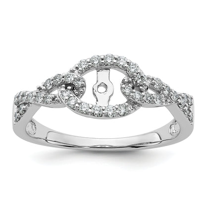 14k White Gold Peg Set Simulated Diamond Criss Cross Engagement Ring