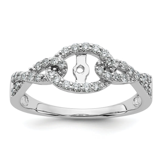14k White Gold Peg Set Simulated Diamond Criss Cross Engagement Ring