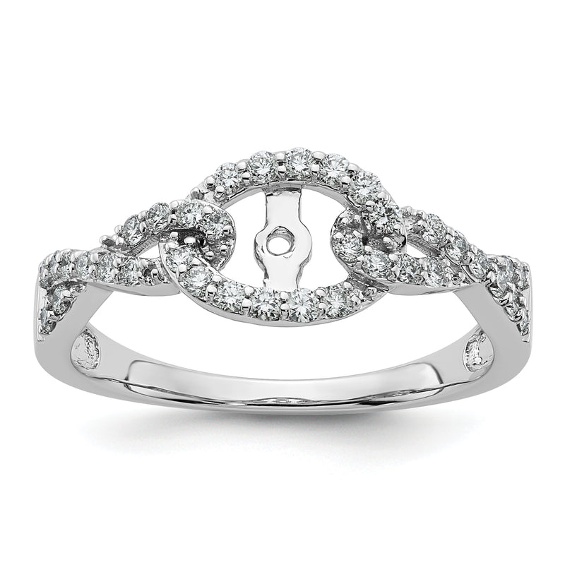 14k White Gold Peg Set Simulated Diamond Criss Cross Engagement Ring
