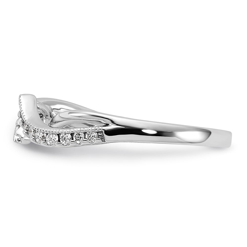 14k White Gold Peg Set Simulated Diamond Criss Cross Engagement Ring