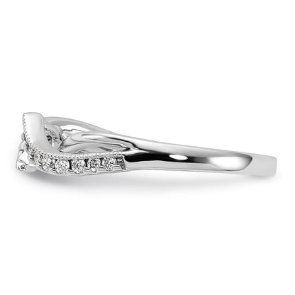 14k White Gold Peg Set Simulated Diamond Criss Cross Engagement Ring