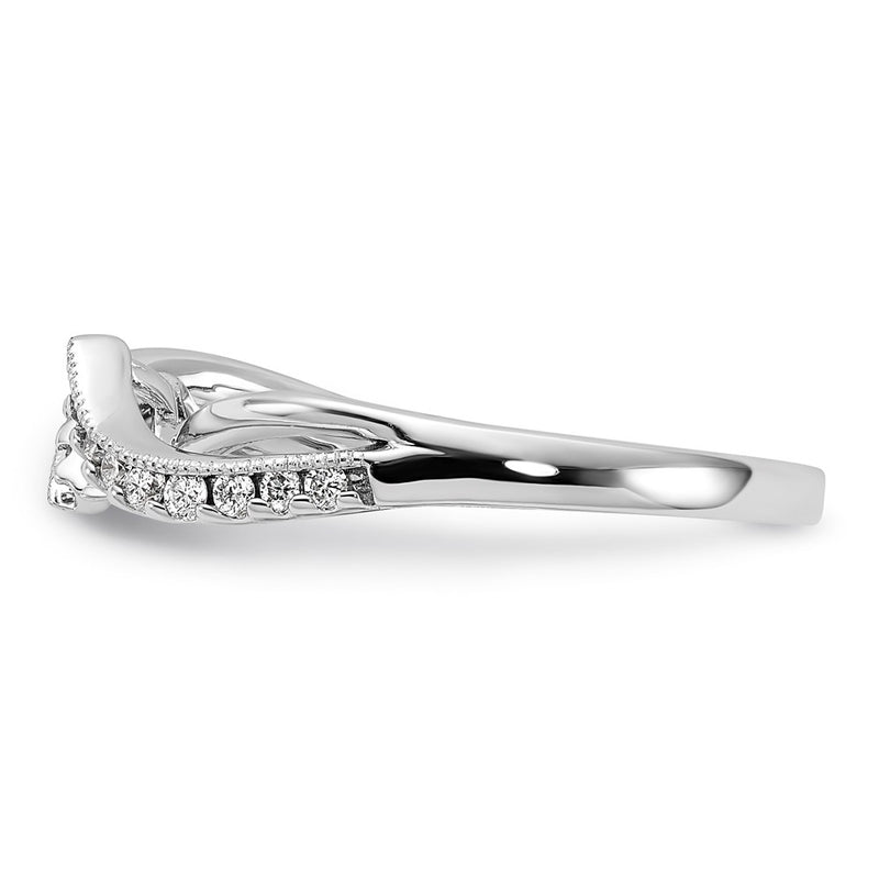 14k White Gold Peg Set Simulated Diamond Criss Cross Engagement Ring