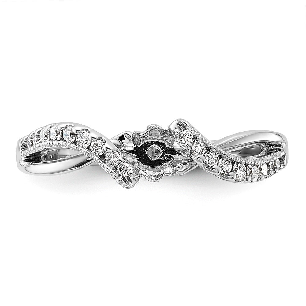 14k White Gold Peg Set Simulated Diamond Criss Cross Engagement Ring