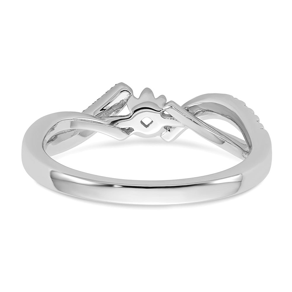 14k White Gold Peg Set Simulated Diamond Criss Cross Engagement Ring