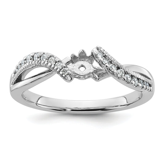 14k White Gold Peg Set Simulated Diamond Criss Cross Engagement Ring
