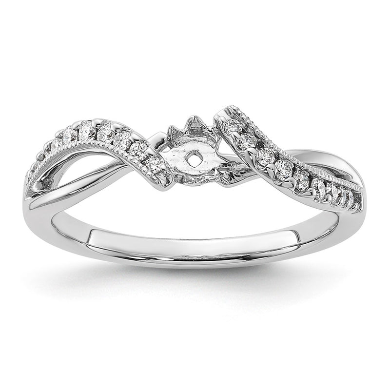 14k White Gold Peg Set Simulated Diamond Criss Cross Engagement Ring