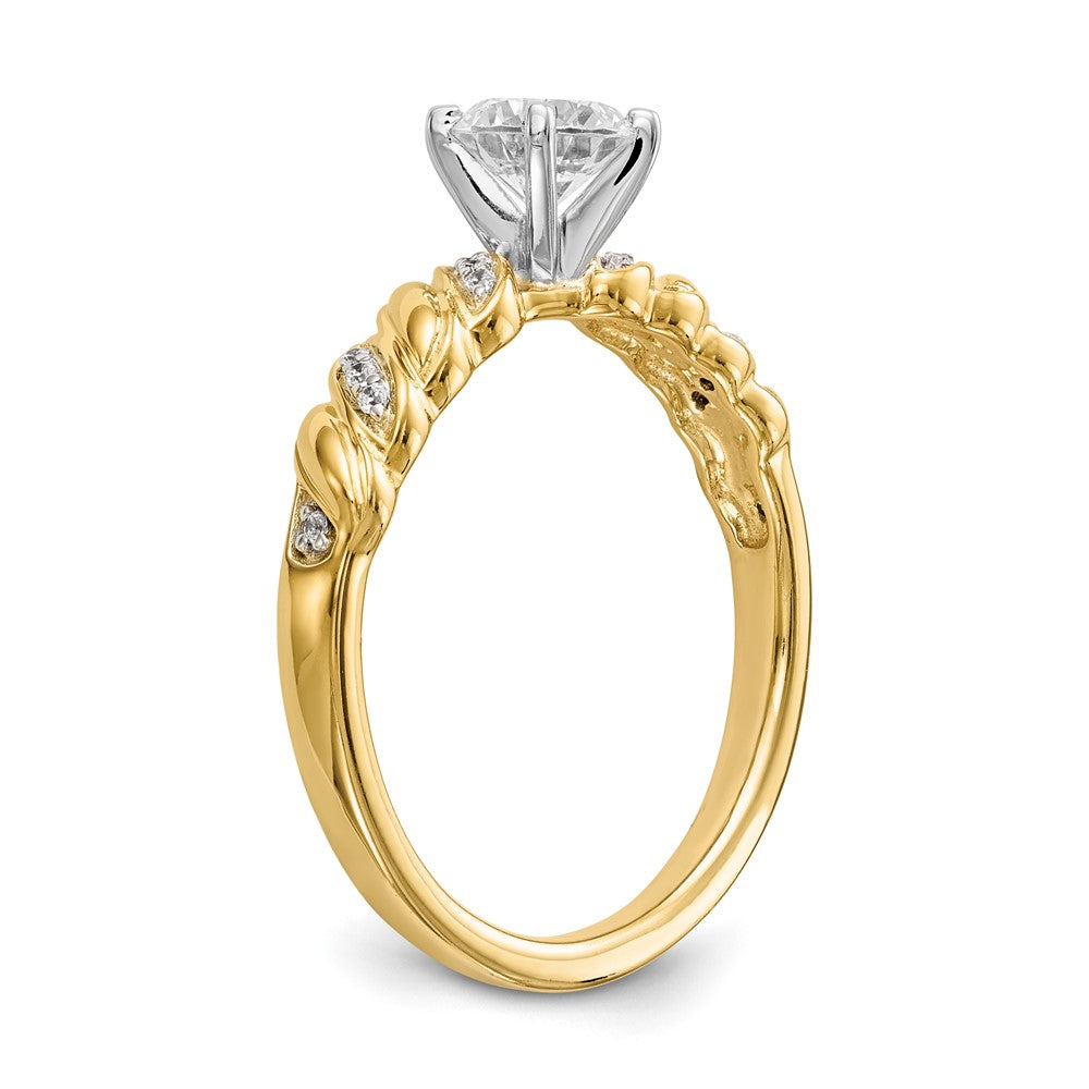 14k Peg Set Simulated Diamond Criss Cross Engagement Ring
