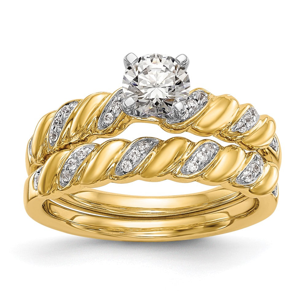 14k Peg Set Simulated Diamond Criss Cross Engagement Ring