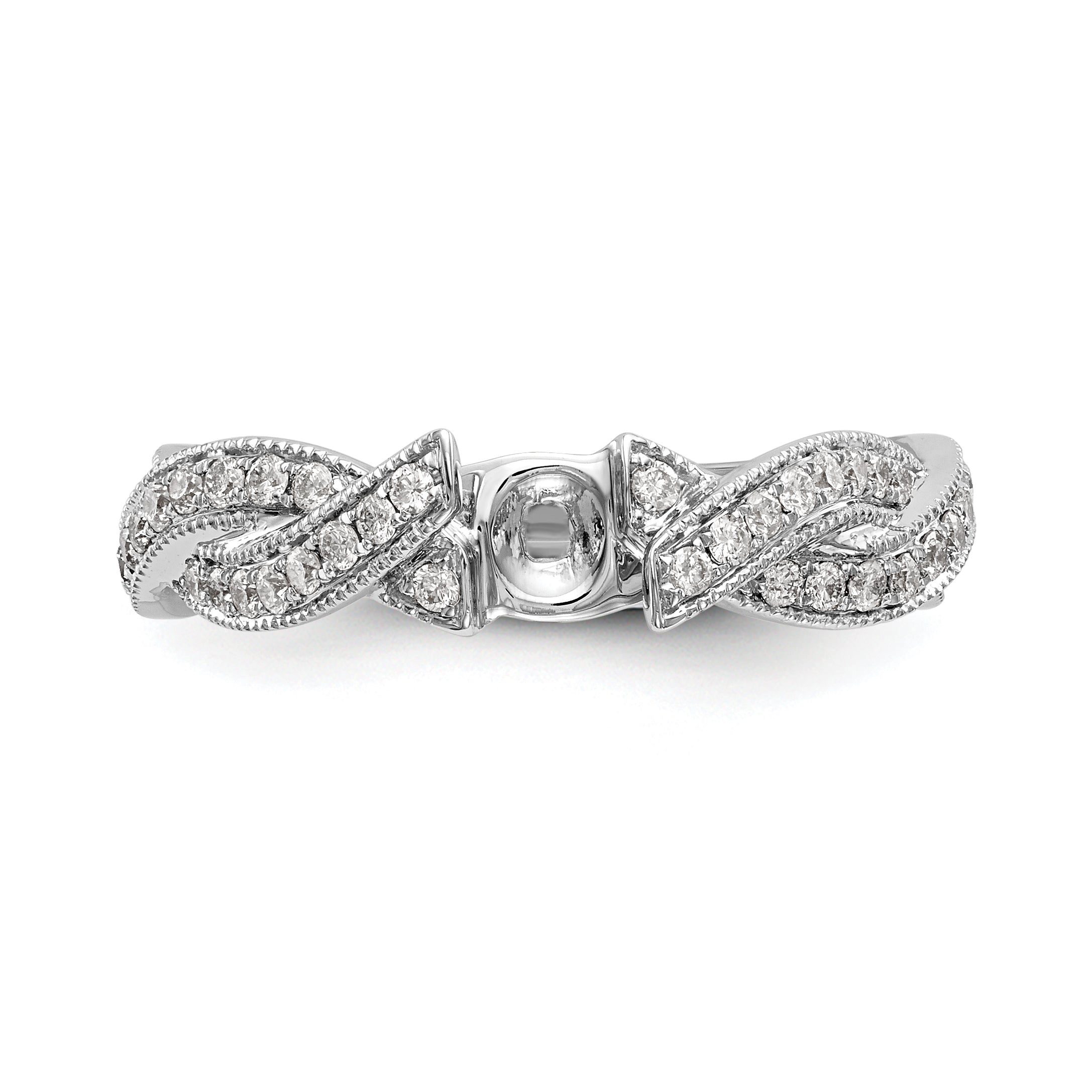 14K White Gold Criss Cross Peg Set 3/8 Carat Diamond Semi Mount Engagement Ring