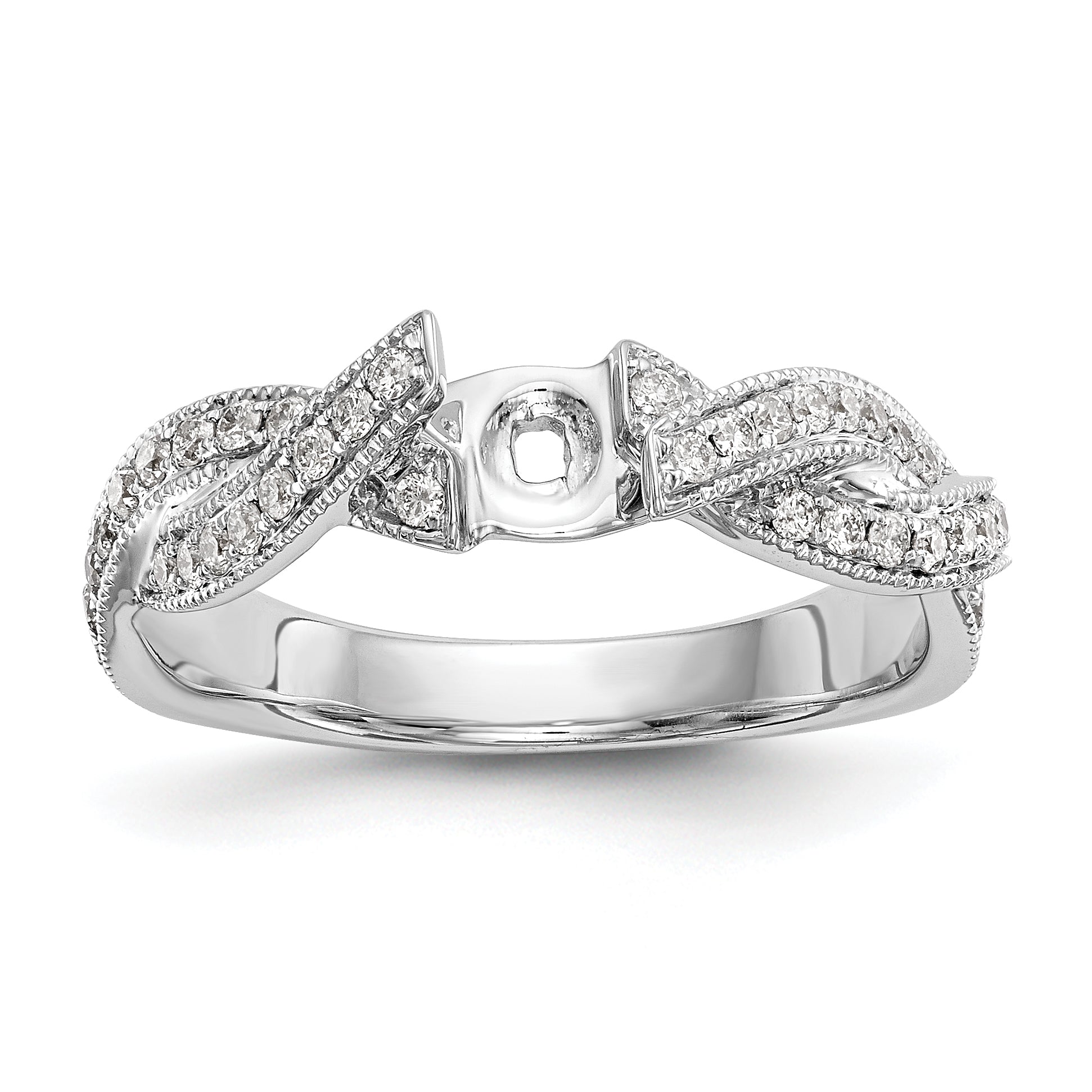 14K White Gold Criss Cross Peg Set 3/8 Carat Diamond Semi Mount Engagement Ring