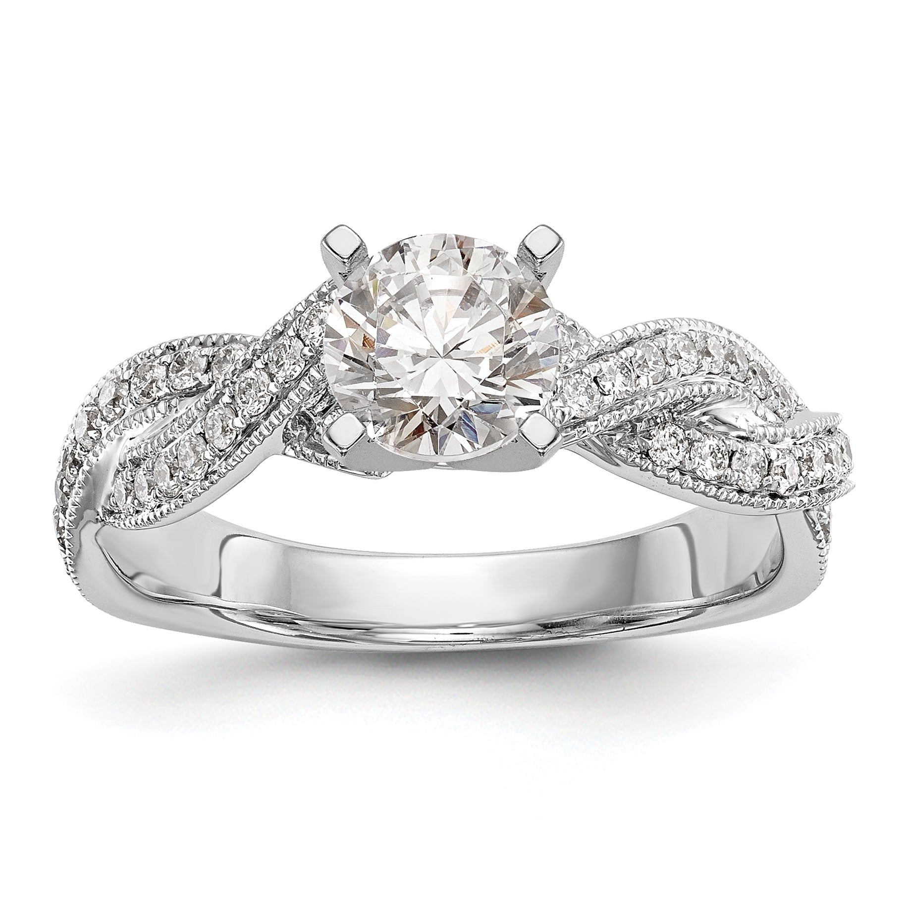 14K White Gold Criss Cross Peg Set 3/8 Carat Diamond Semi Mount Engagement Ring