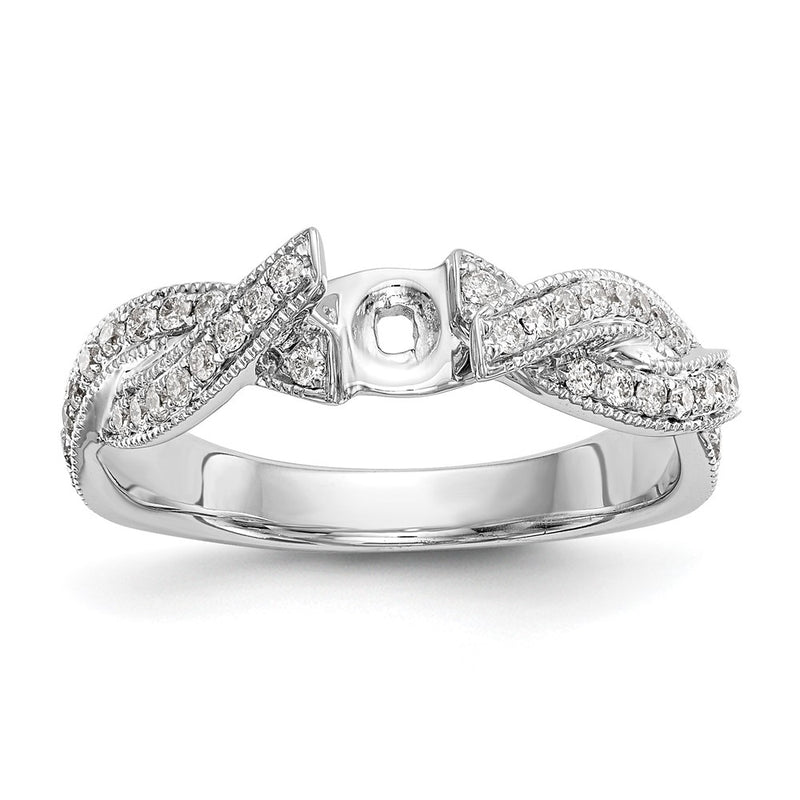 14K White Gold Criss Cross Peg Set 3/8 Carat Diamond Semi Mount Engagement Ring