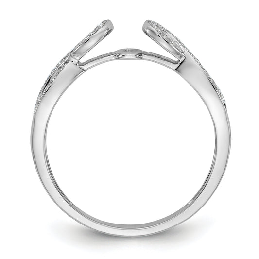 14k White Gold Peg Set Simulated Diamond Criss Cross Engagement Ring