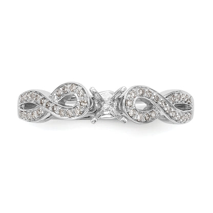 14k White Gold Peg Set Simulated Diamond Criss Cross Engagement Ring