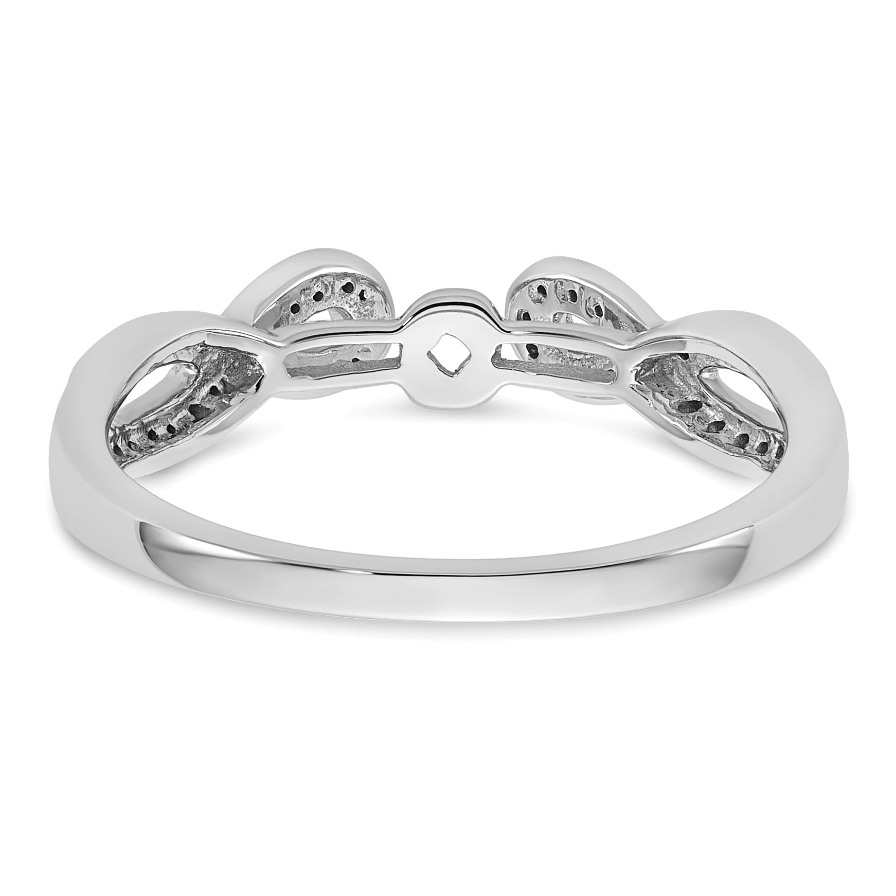14k White Gold Peg Set Simulated Diamond Criss Cross Engagement Ring