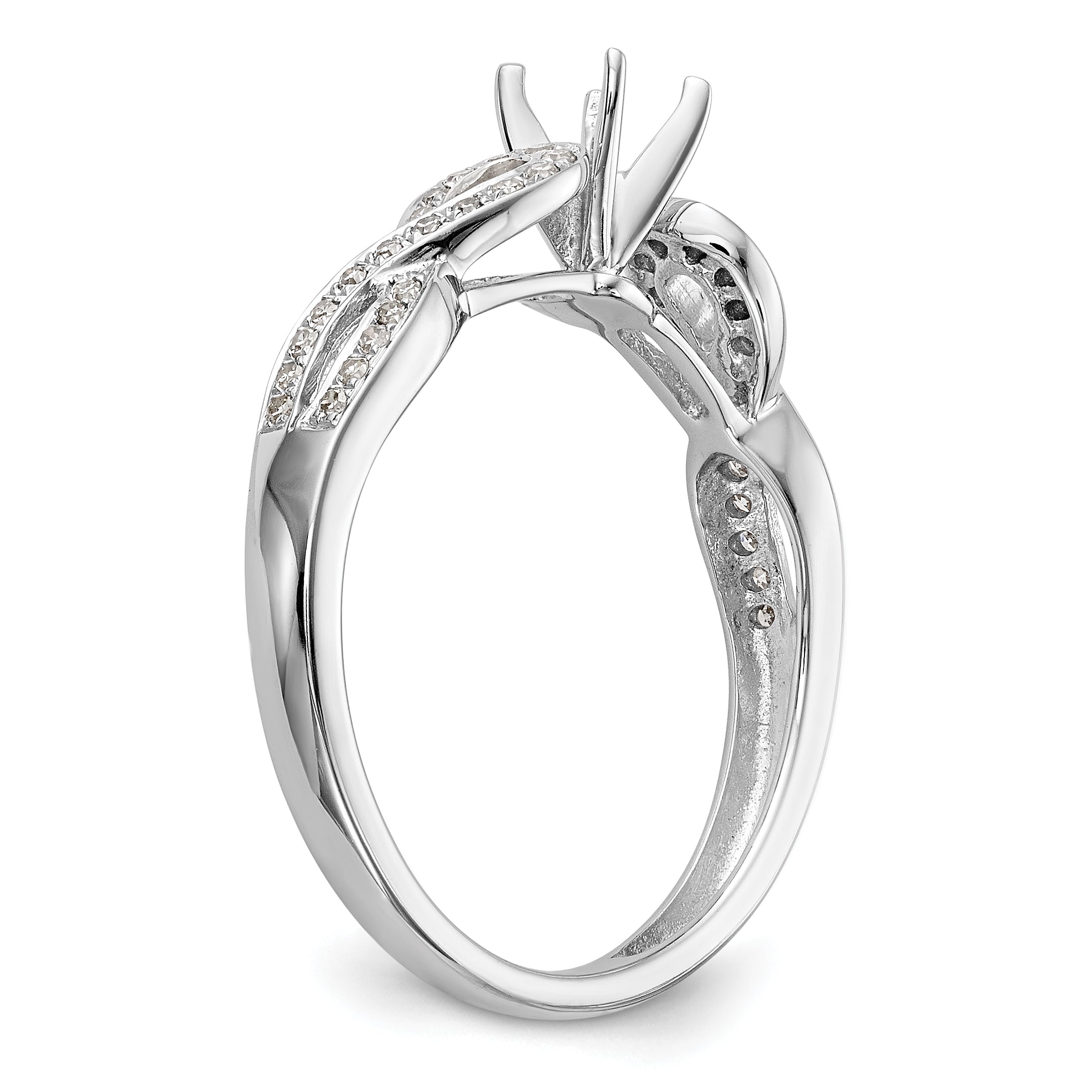 14k White Gold Peg Set Simulated Diamond Criss Cross Engagement Ring
