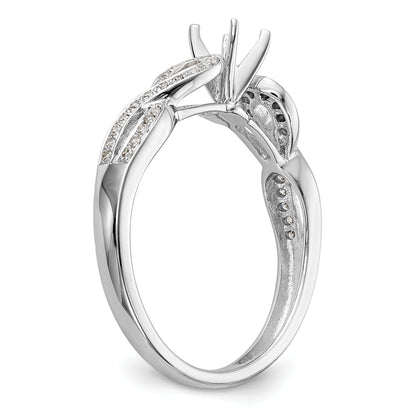 14k White Gold Peg Set Simulated Diamond Criss Cross Engagement Ring