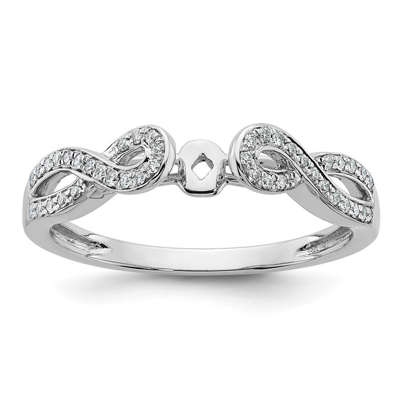 14k White Gold Peg Set Simulated Diamond Criss Cross Engagement Ring