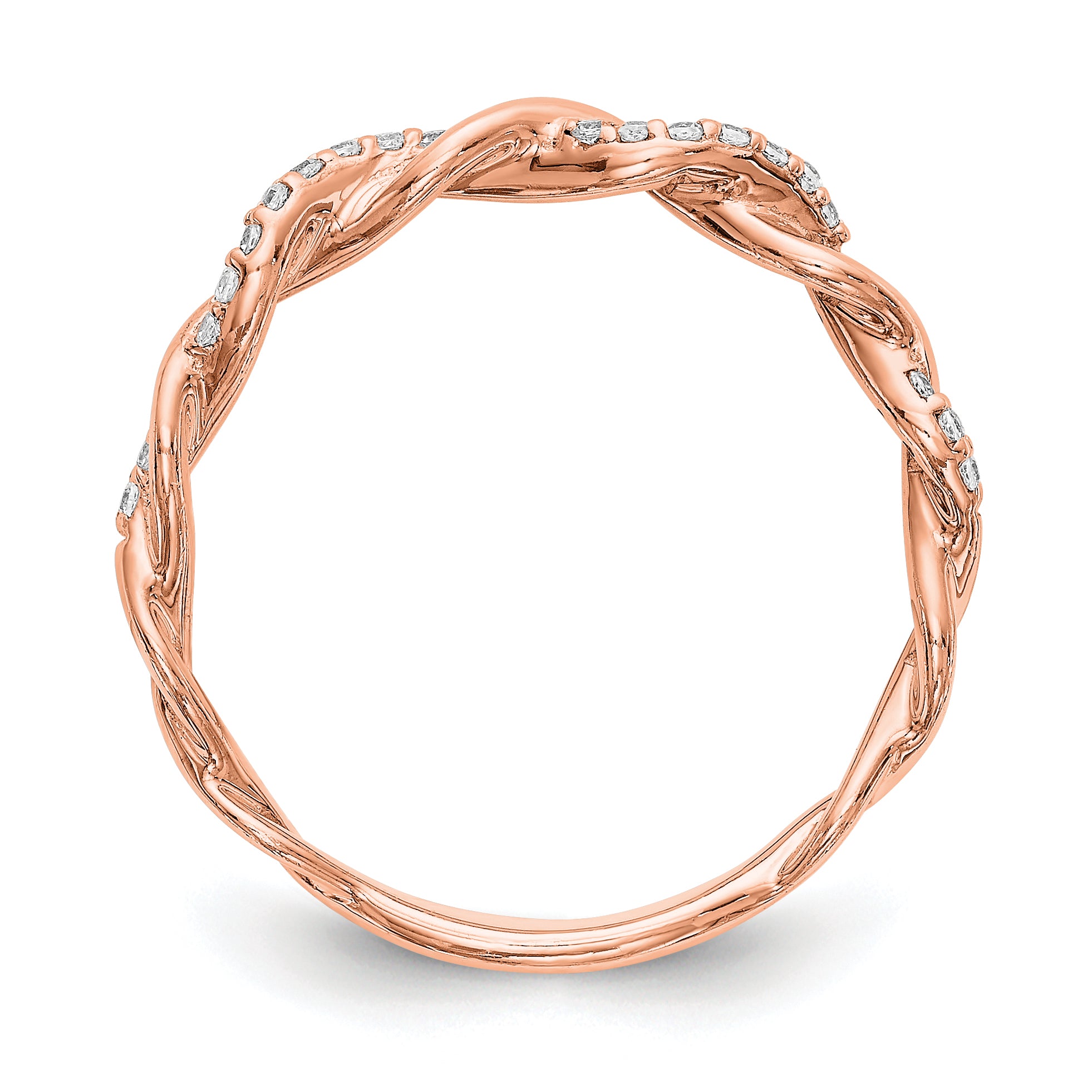 14k Rose Gold 1/8 Ct. Lab Grown Diamond VS/SI+ G+ Criss Cross Wedding Band Ring