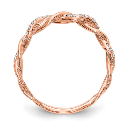 14k Rose Gold 1/8 Ct. Lab Grown Diamond VS/SI+ G+ Criss Cross Wedding Band Ring