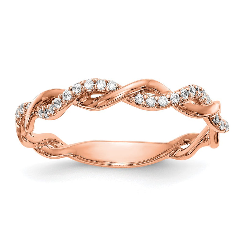 14k Rose Gold 1/8 Ct. Lab Grown Diamond VS/SI+ G+ Criss Cross Wedding Band Ring