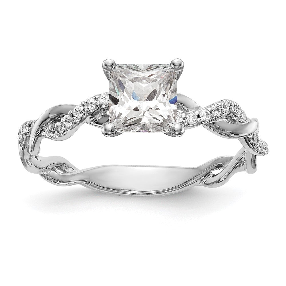 14k White Gold Peg Set Simulated Diamond Criss Cross Engagement Ring