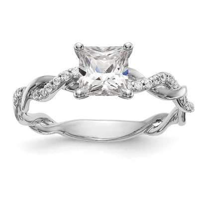 14k White Gold Peg Set Simulated Diamond Criss Cross Engagement Ring