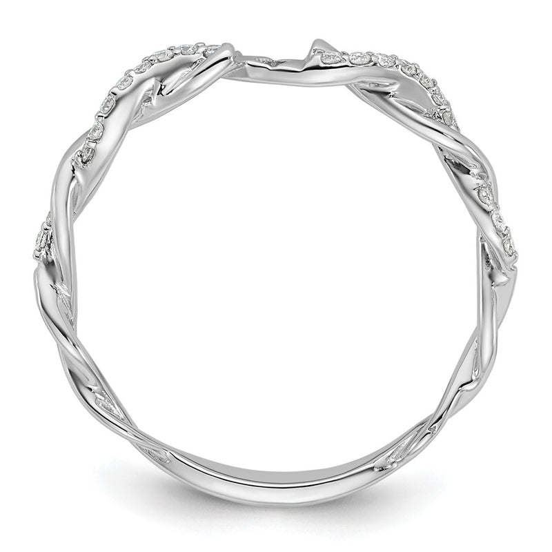14k White Gold Peg Set Simulated Diamond Criss Cross Engagement Ring