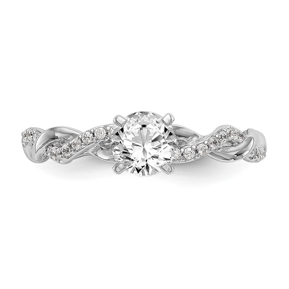 14k White Gold Peg Set Simulated Diamond Criss Cross Engagement Ring