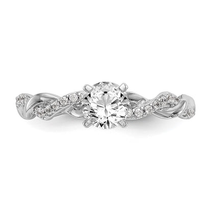 14k White Gold Peg Set Simulated Diamond Criss Cross Engagement Ring