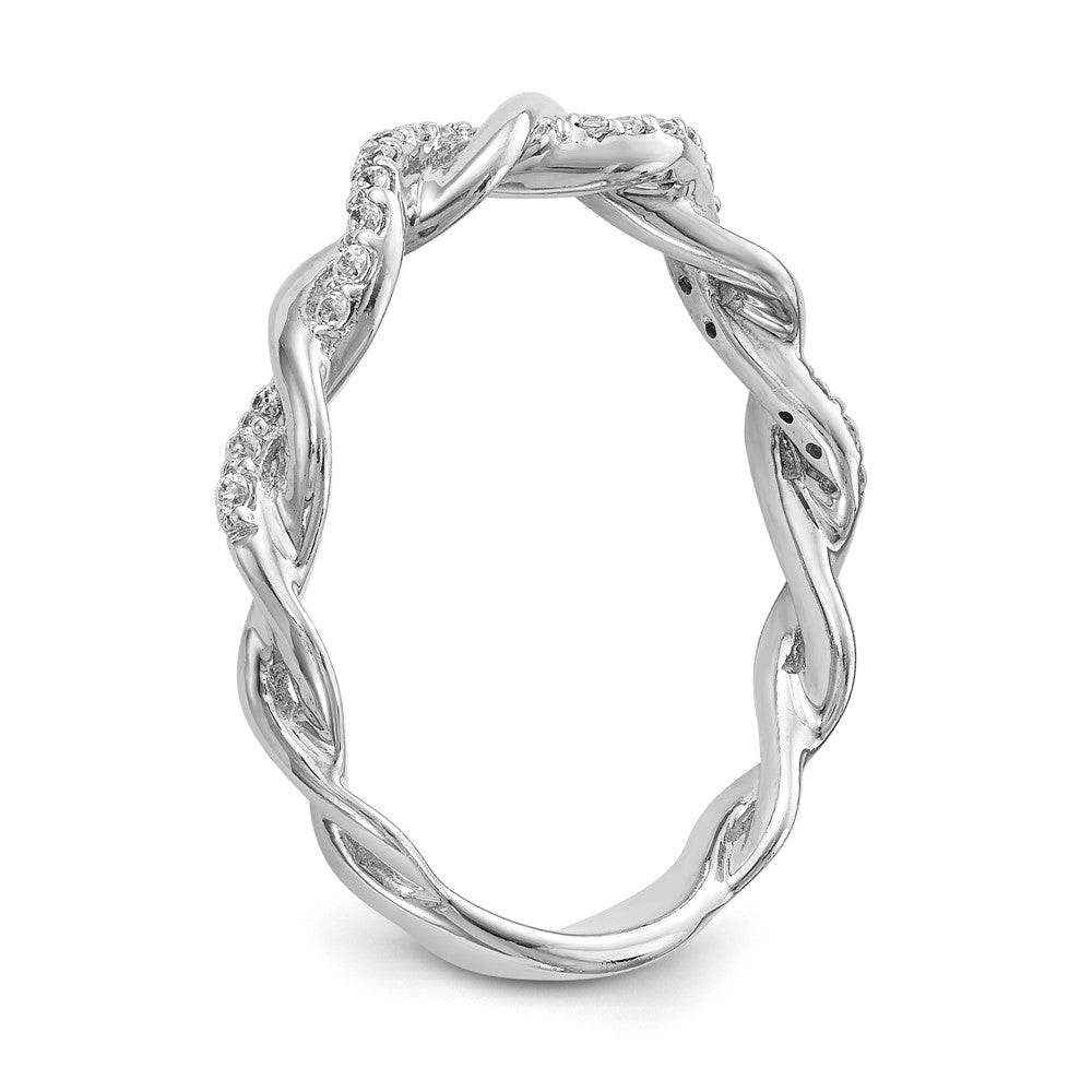 14k White Gold Peg Set Simulated Diamond Criss Cross Engagement Ring