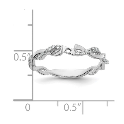 14k White Gold Peg Set Simulated Diamond Criss Cross Engagement Ring