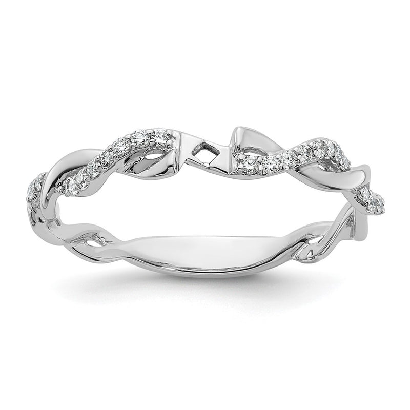 14k White Gold Peg Set Simulated Diamond Criss Cross Engagement Ring
