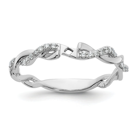 14k White Gold Peg Set Simulated Diamond Criss Cross Engagement Ring