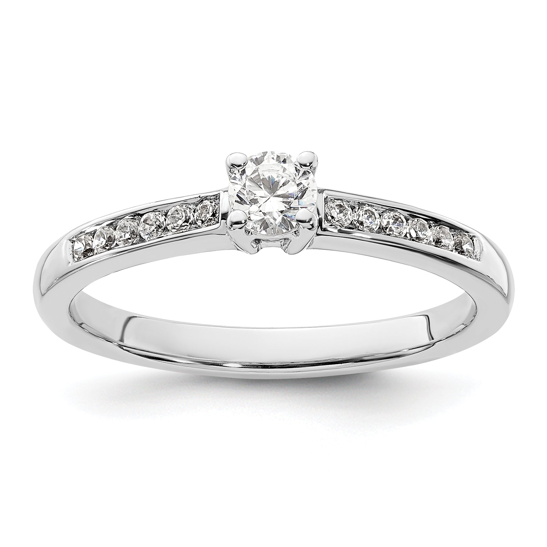 14K White Gold 1/3 Carat Lab Grown Diamond Vs/Si+ G+ Round Complete Channel Set Shared Prong Engagement Ring