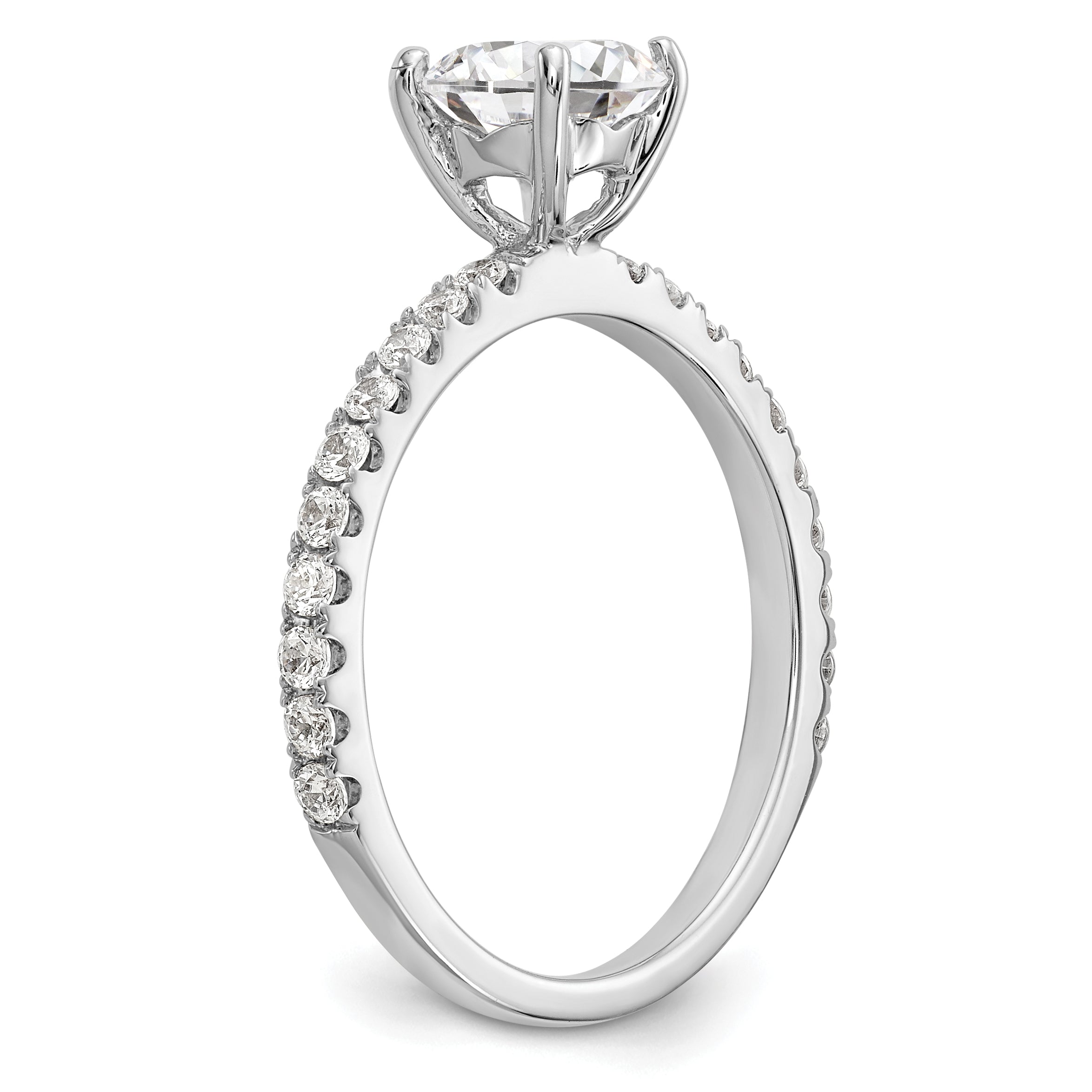 14K White Gold (Holds 1 Carat (6.5mm) Round Center) 1/3 Diamond Semi Mount Engagement Ring